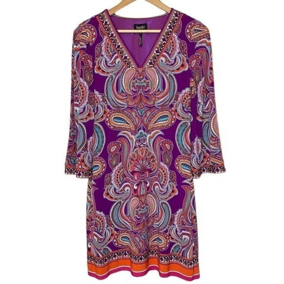 LAUNDRY By SHELLI SEGAL V-Neck Colorful Print Shift Dress, Small - Picture 1 of 8